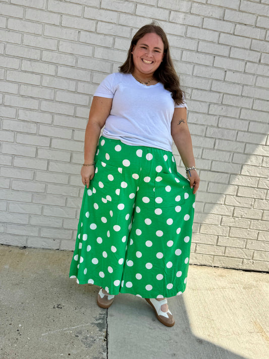 The Shimmer Shack Oddi PLUS Polka Dot Pants Green