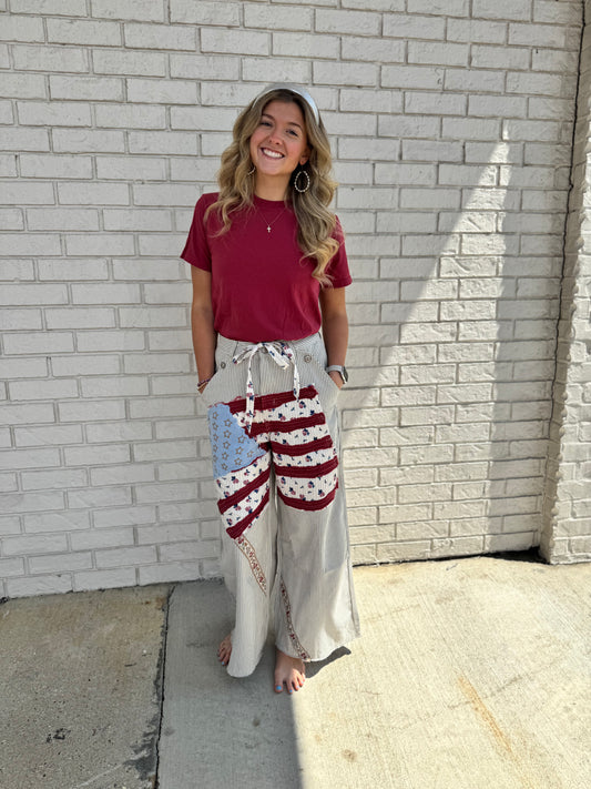 Stars and stripes patch palazzo pants