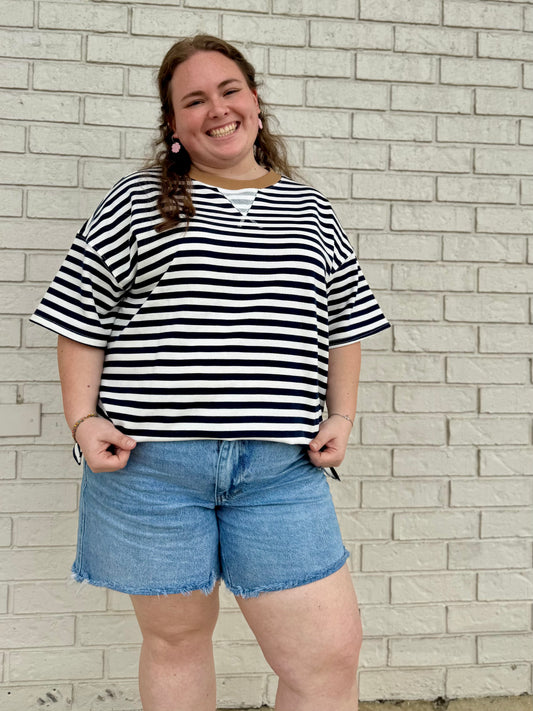 PLUS STRIPE COLORBLOCK DETAIL SHORT SLEEVE KNIT T-SHIRT