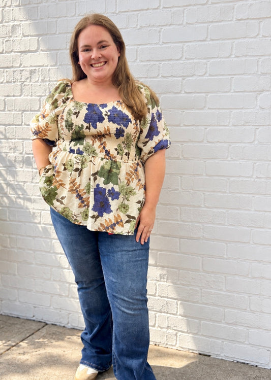 The Shimmer Shack PLUS Floral Smocked Peplum