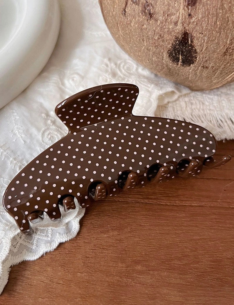 Brown + Pink Polka Dot Claw Clips