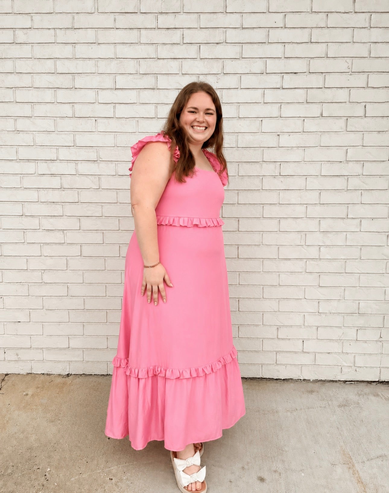 White / Pink Flowy Spring Dress