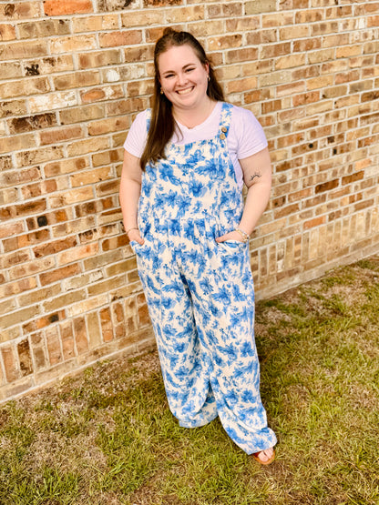 The Shimmer Shack Blue Floral Overalls