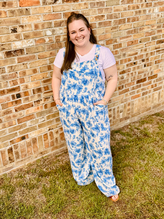 The Shimmer Shack Blue Floral Overalls
