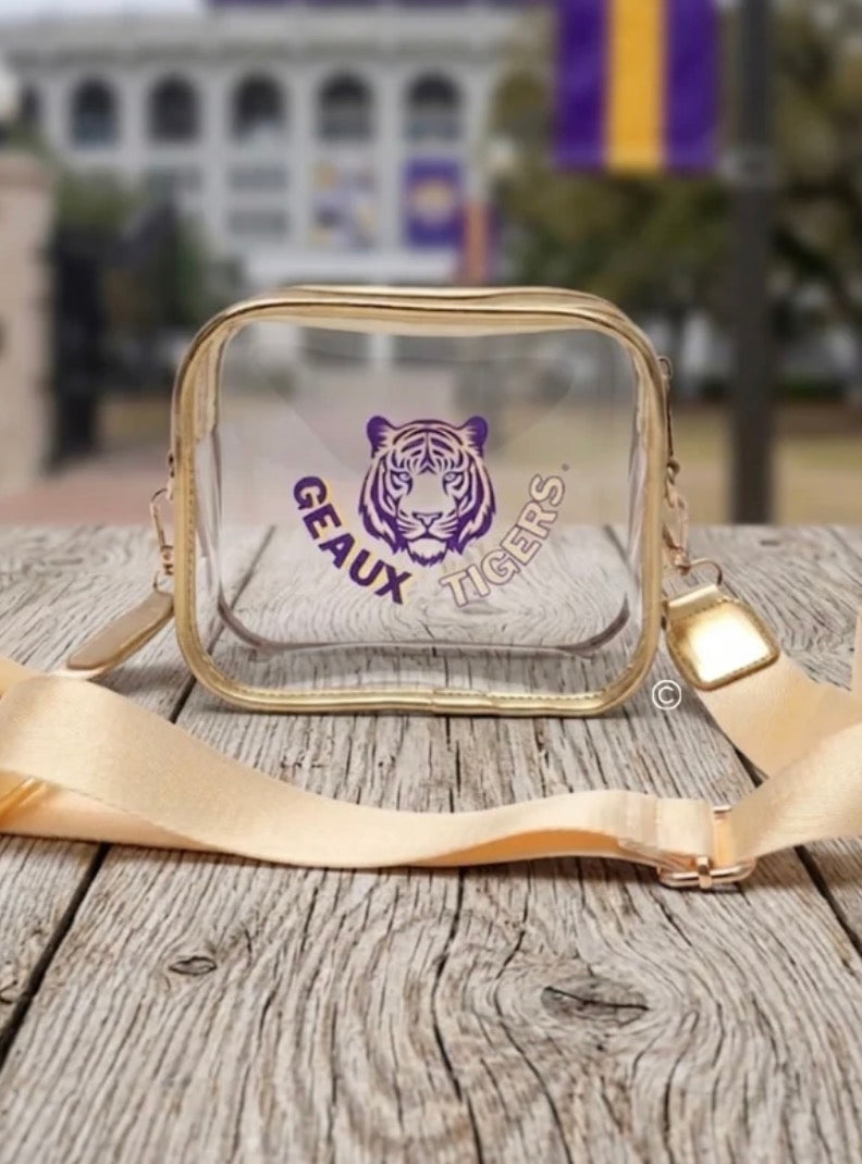 Geaux Tigers gold clear crossbody