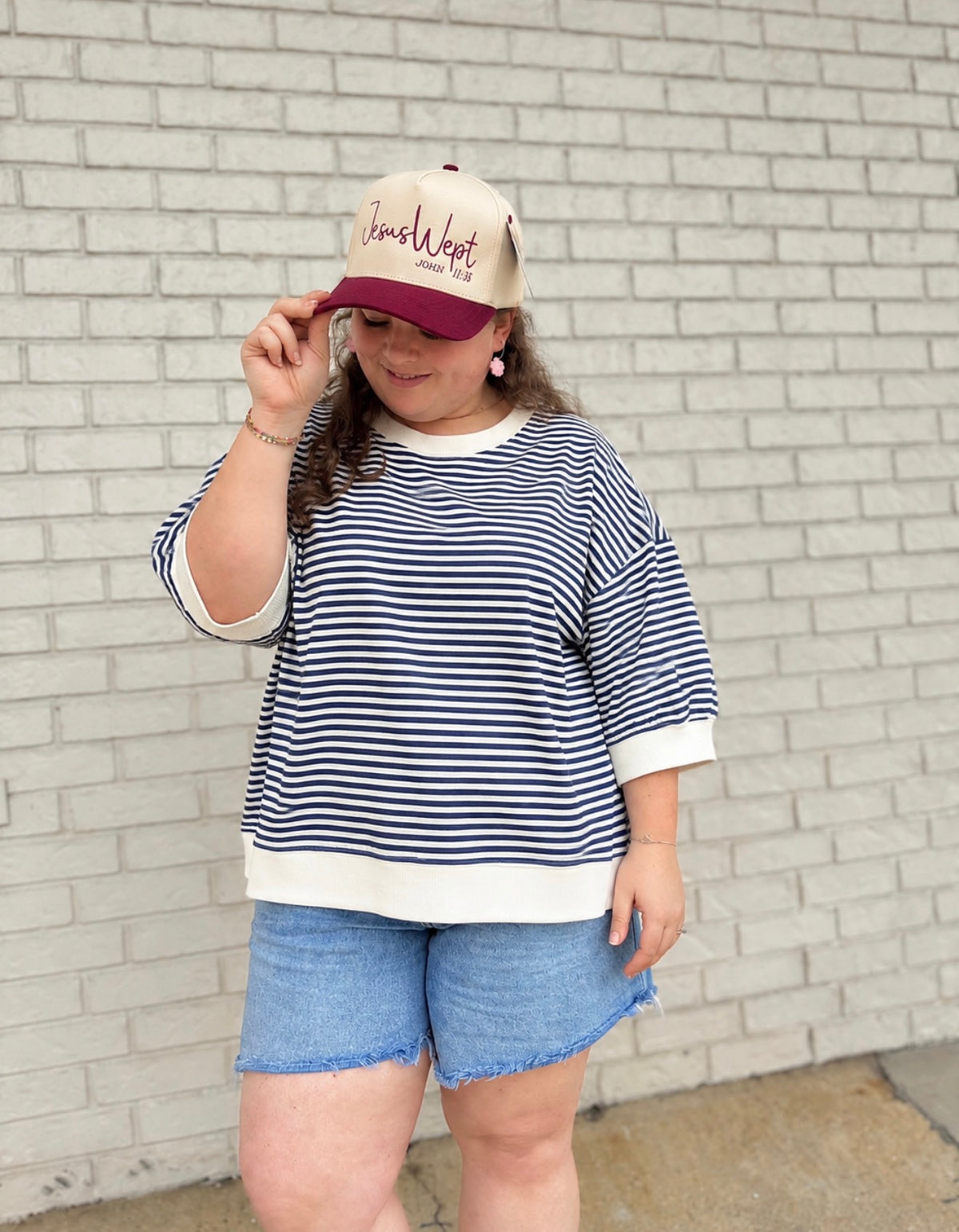 The Shimmer Shack Plus Stripe Top Navy