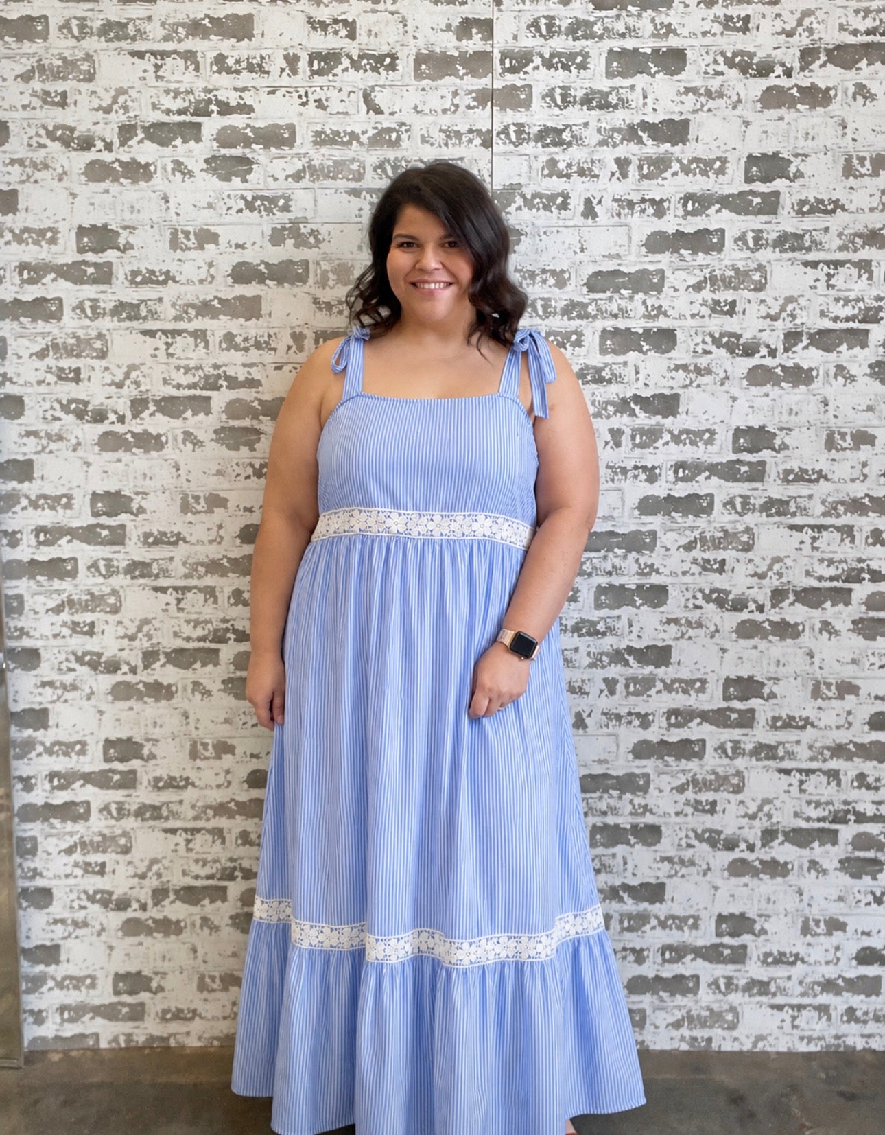 Blue striped long dress
