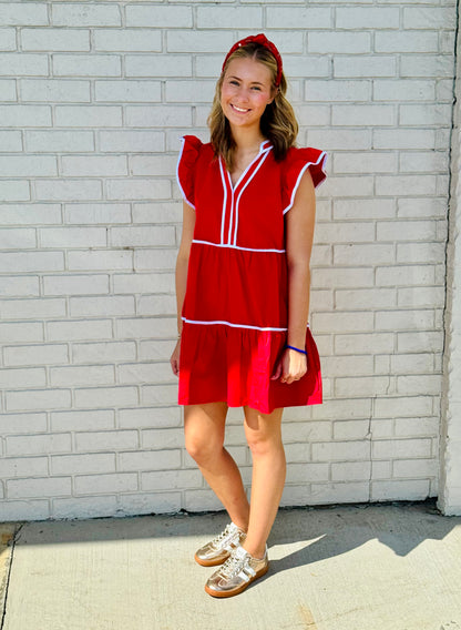 Contrast binding ruffled dress