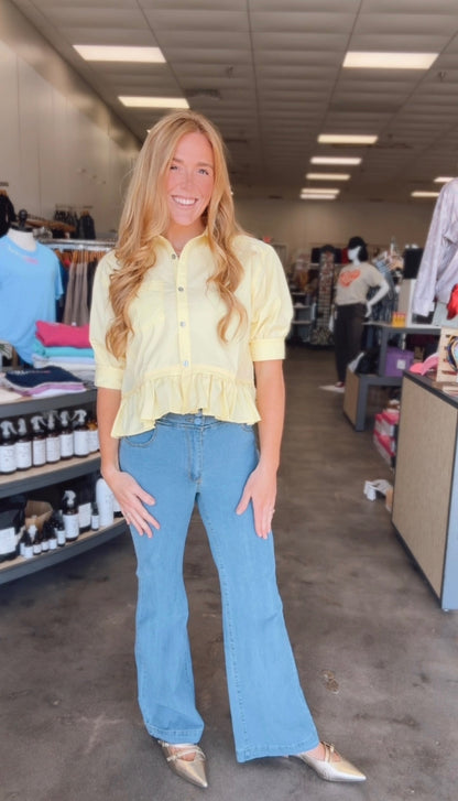 Butter Yellow Ruffle Short Sleeve Blouse