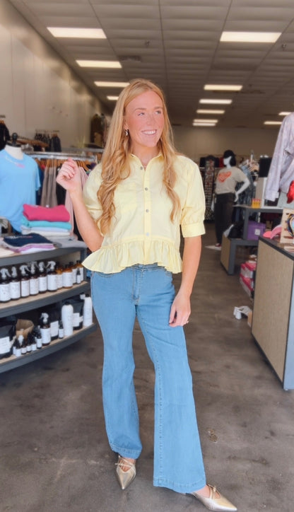 Butter Yellow Ruffle Short Sleeve Blouse