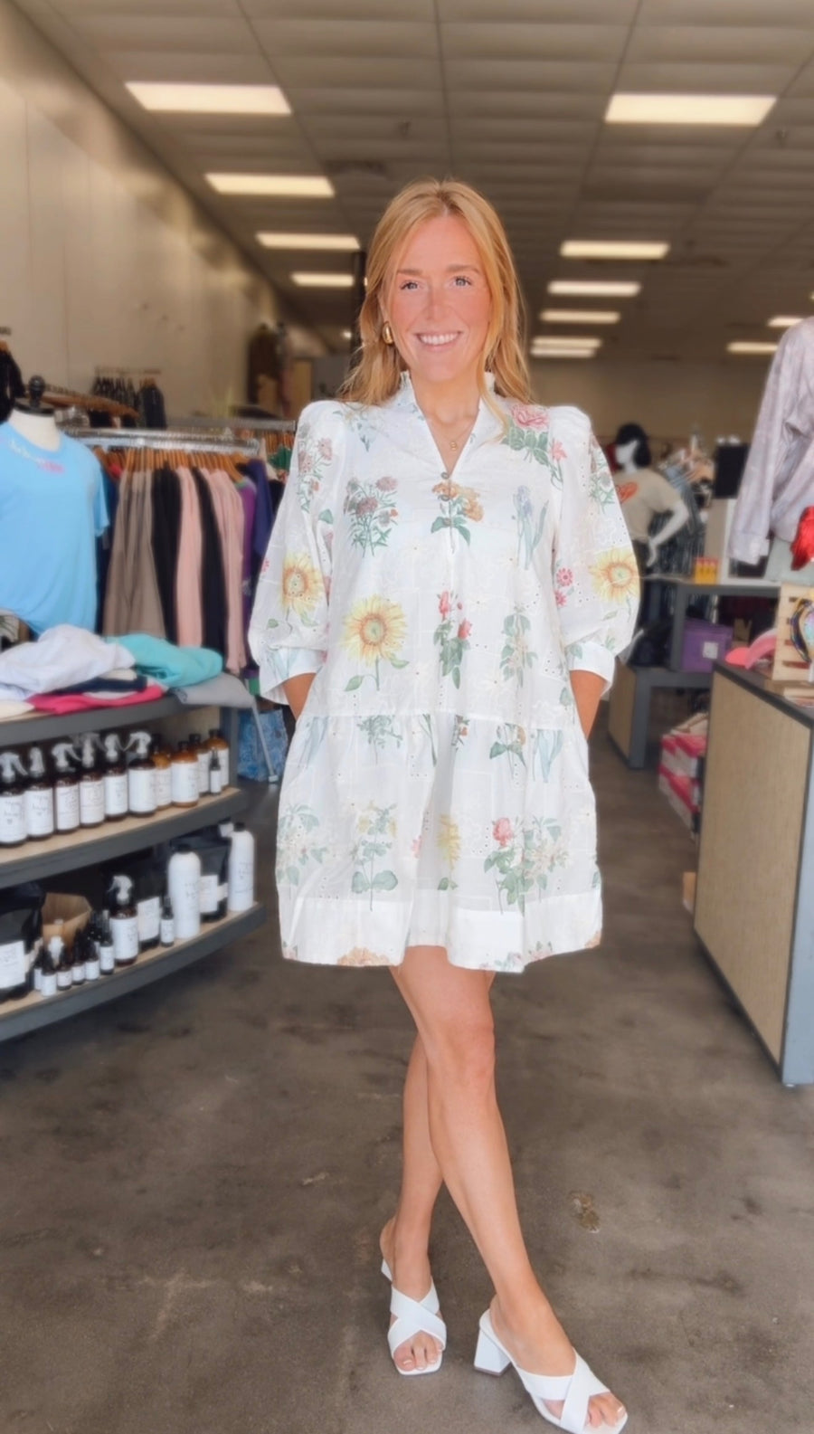 White Floral Short Dress