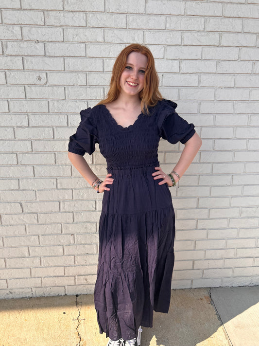 Navy puff sleeve dress