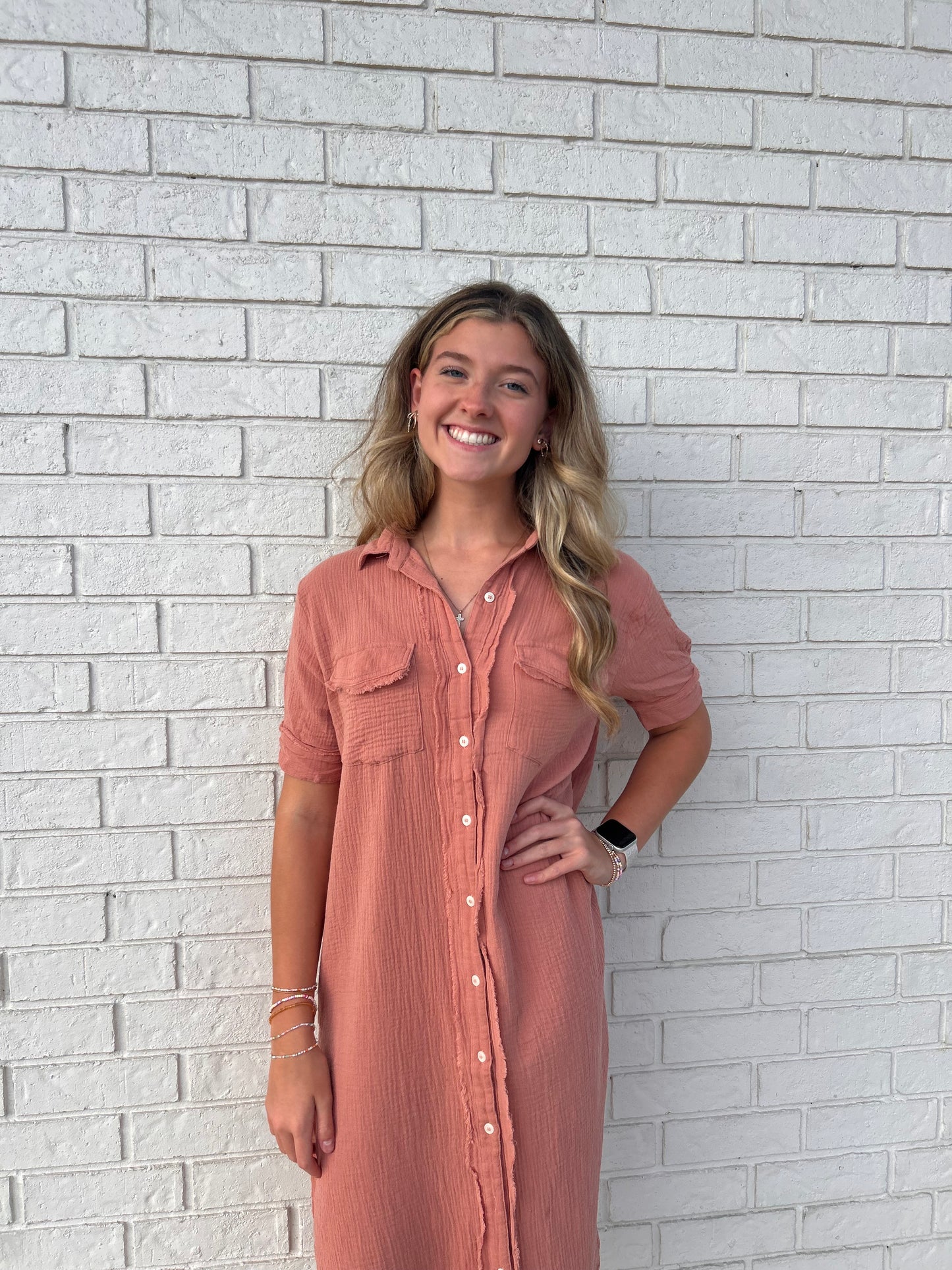 Clay gauze dress with side slit