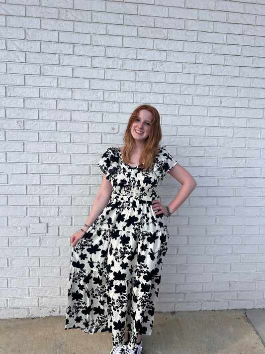Black and ivory flower dress