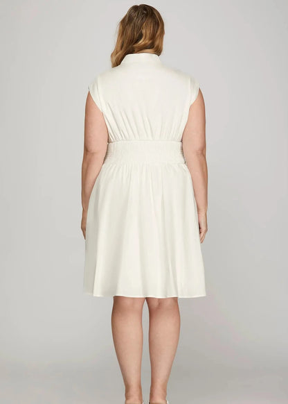 The Shimmer Shack PLUS Smock Waist Zip Front Mini Dress