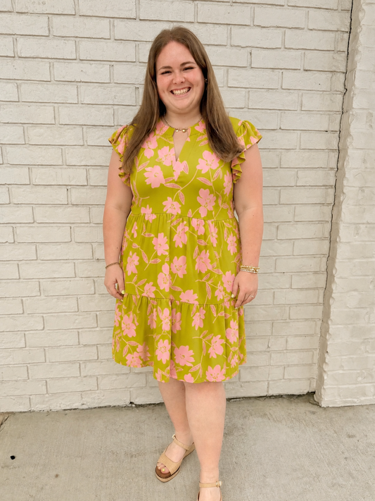The Shimmer Shack Green and Pink Dear Scarlett Dress