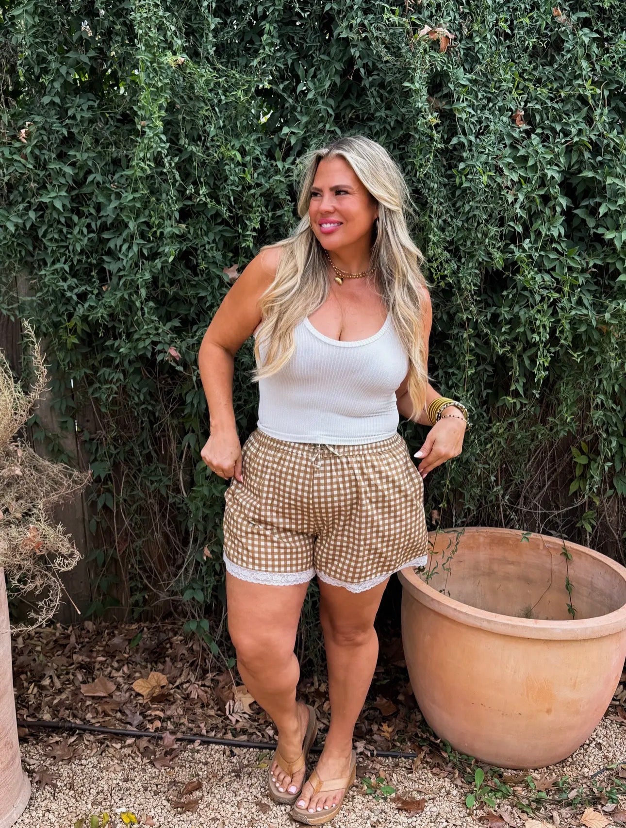 The Shimmer Shack Brown Gingham Shorts