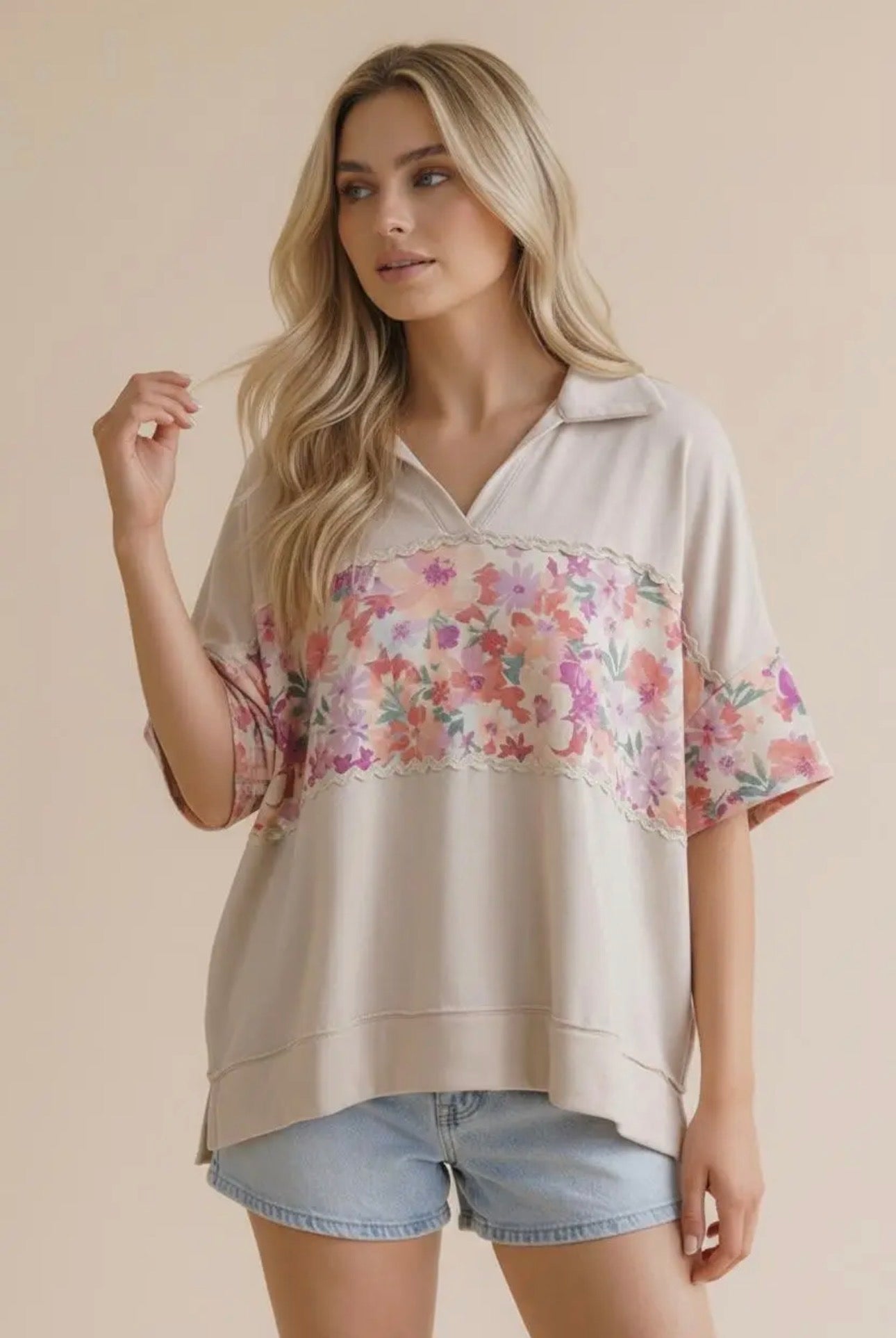 The Shimmer Shack Floral Ric Rac Top