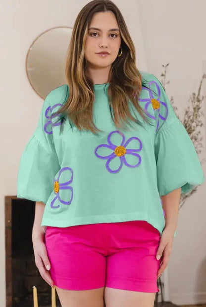 The Shimmer Shack PLUS Embroidered Flower Top