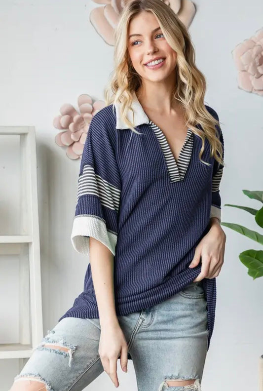 The Shimmer Shack PLUS Ribbed Collared Top