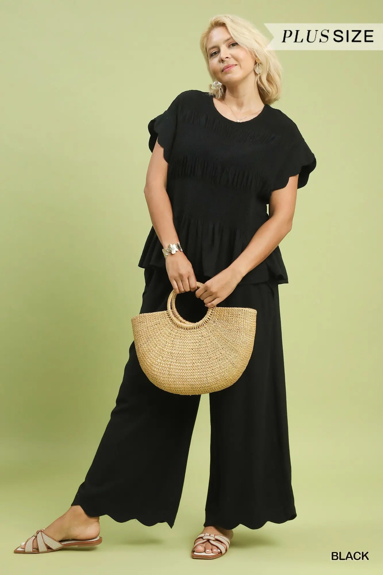 The Shimmer Shack PLUS Umgee Scallap Hem Linen Set- Black