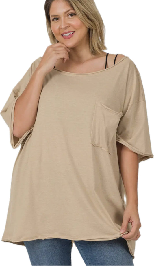 Oversized Beige Boyfriend Tee, 1X