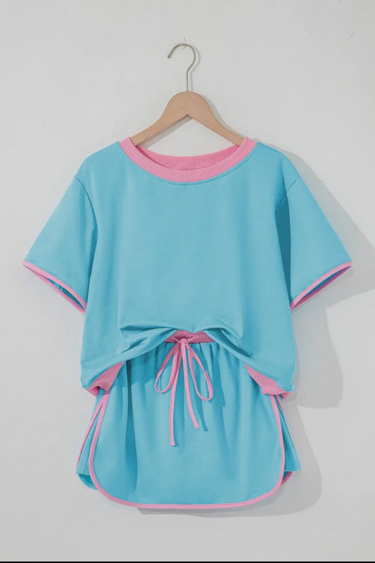 Blue/Pink Colorblock Skort Set, XL