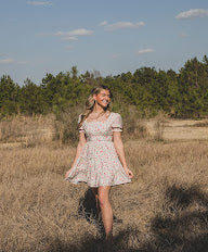 FLORAL SQUARE NECK PUFF SLEEVE TIERED MIDI DRESS