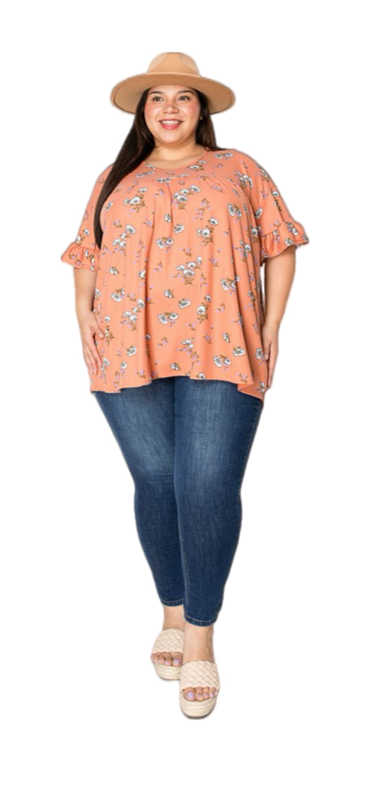 Rust Floral Top, 3X