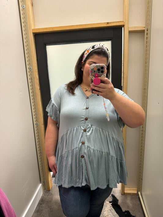 Sage Button Up Babydoll Tunic, 1X