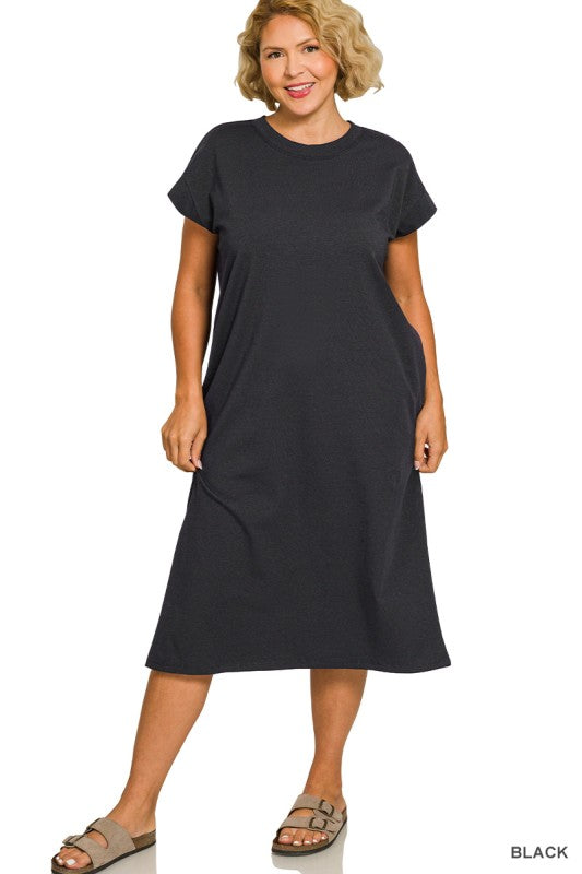The Shimmer Shack Plus Round Neck Midi Dress
