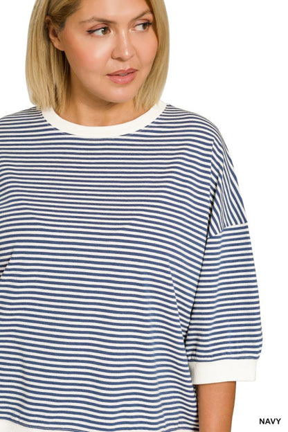 The Shimmer Shack Plus Stripe Top Navy