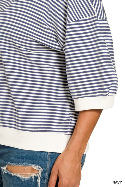 The Shimmer Shack Plus Stripe Top Navy