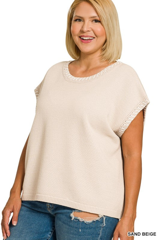 The Shimmer Shack PLUS Stitch Detail Sweater Vest Sand Beige