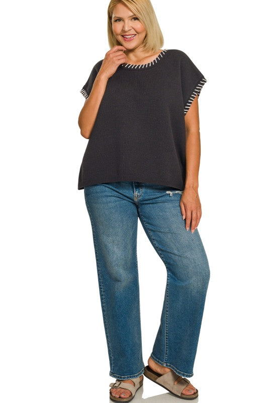 The Shimmer Shack PLUS Stitch Detail Sweater Vest Black