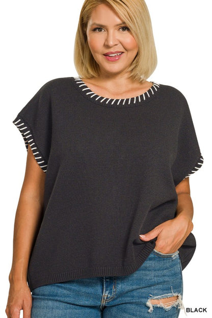 The Shimmer Shack PLUS Stitch Detail Sweater Vest Black