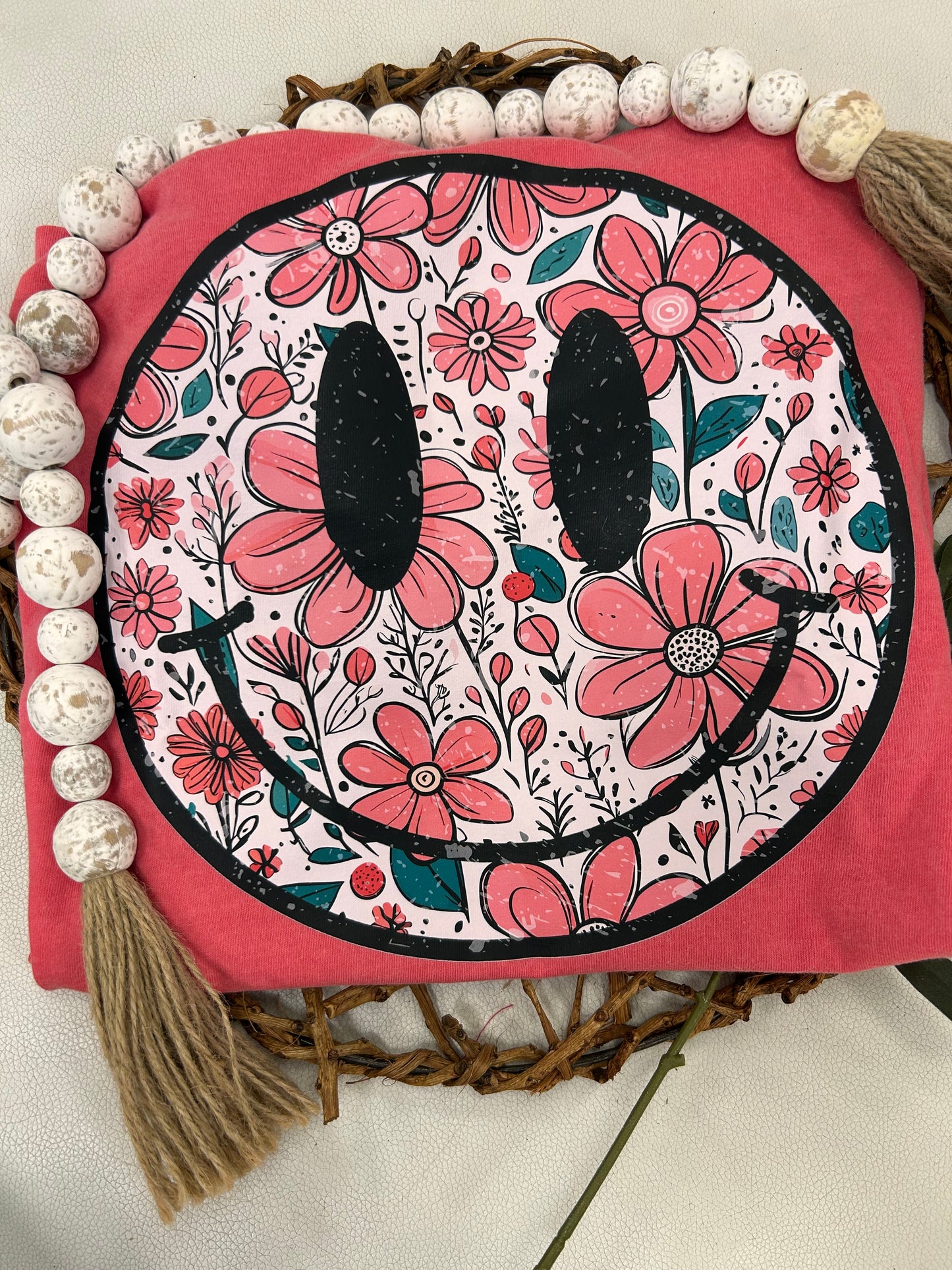 Floral Smiley Face T-Shirt