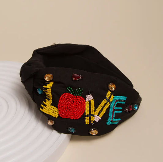 Black Beaded Teach/Love Headband