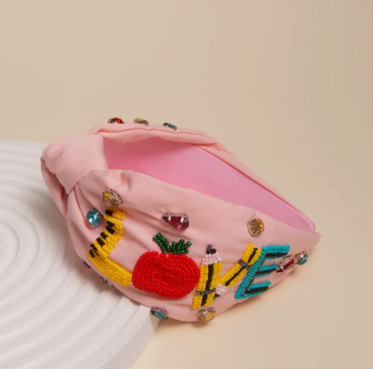 Pink Beaded Teach/Love Headband