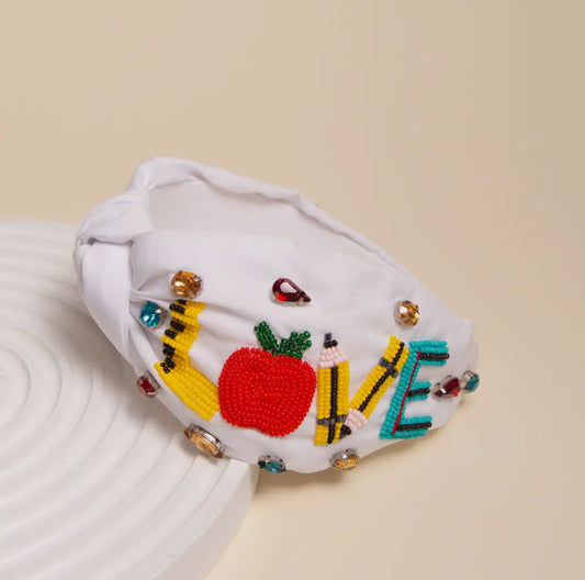 White Beaded Teach/Love Headband