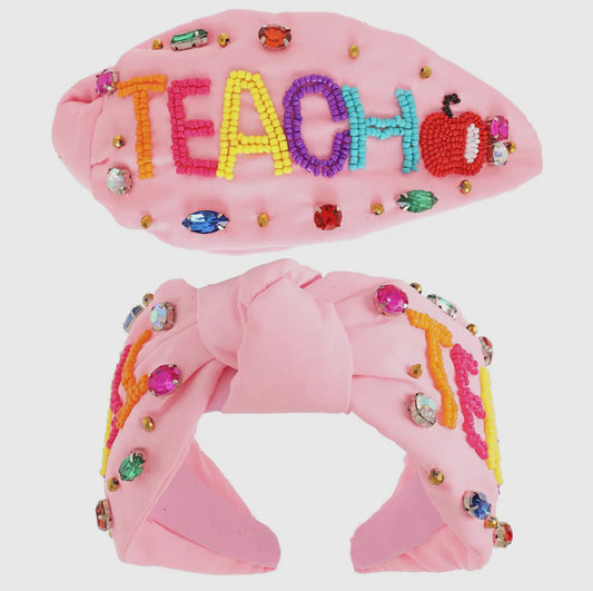 Pink Beaded Teacher Headband