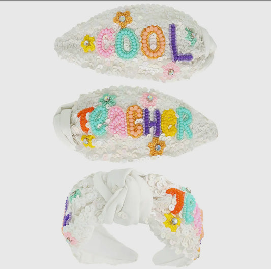 White Sequin Cool Teacher Headband
