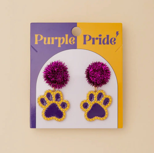 Purple Pride Paw Print Earrings