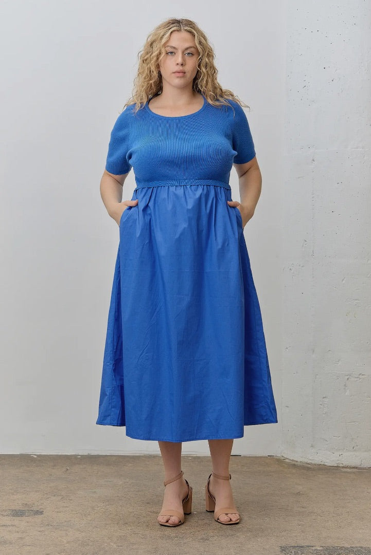 Pologram by Wellmade USA PLUS Ribbed Top Midi Dress