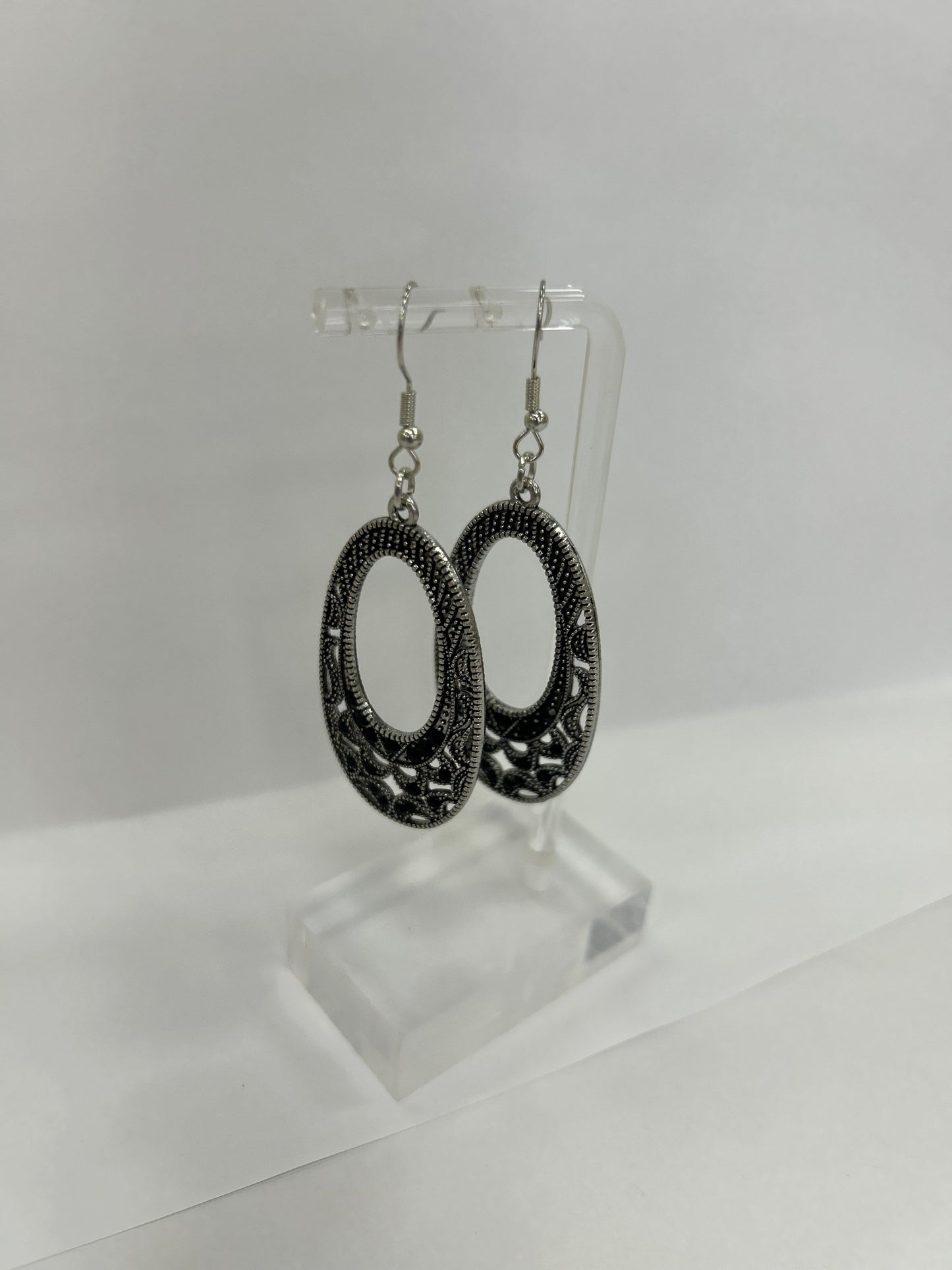 Black and Silver Oval Earrings