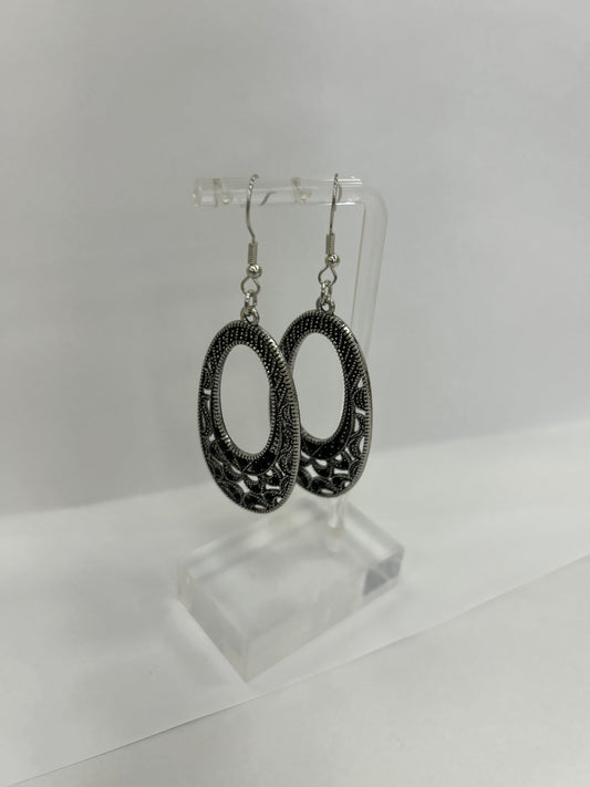 Black and Silver Oval Earrings