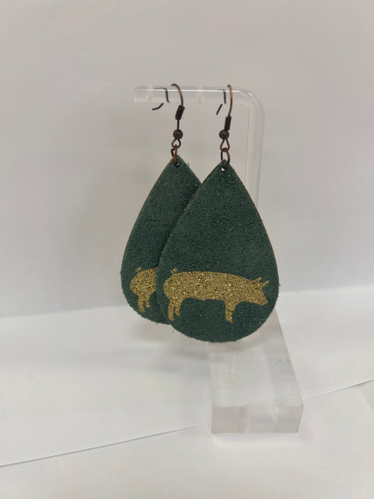 Green and Gold Pig Earrings