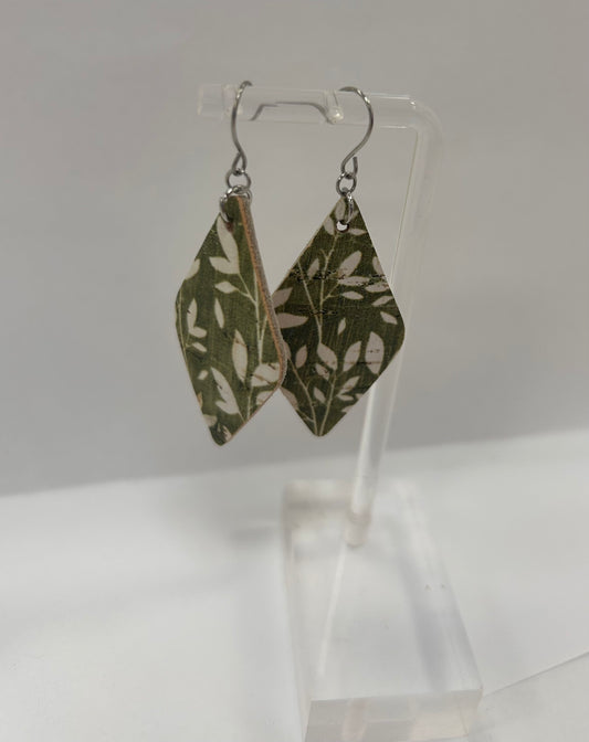 Green and White Willow Earrings