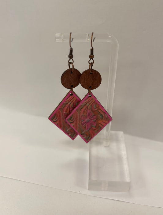Pink Wooden Earrings