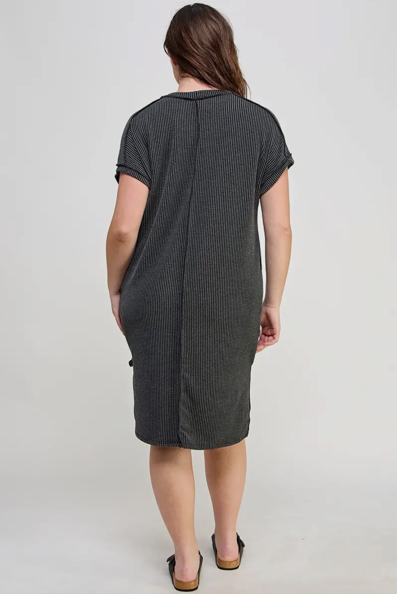 Black PLUS Ribbed Midi Tee Dress, 3X